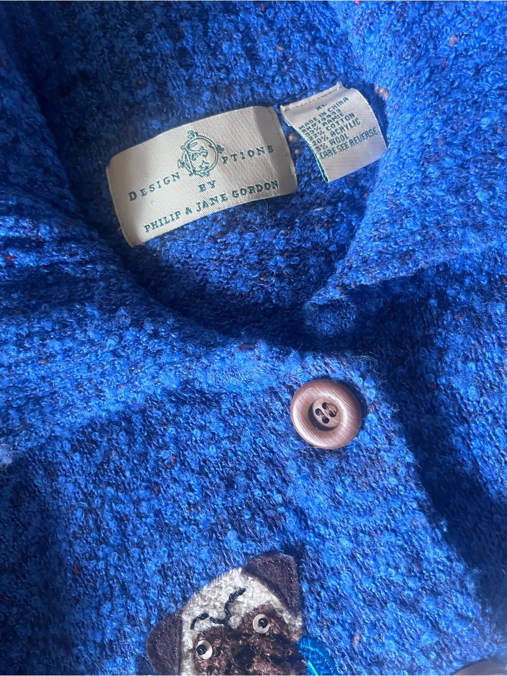 Design Options By Philip and Jane Gordon Blue Knit Dog Vintage Cardigan - Picture 9 of 12